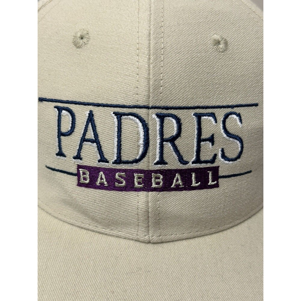 Vtg 90s San Diego Padres Hat Snapback Cream Beige Two Tone Wells Fargo Promo MLB - Picture 2 of 8